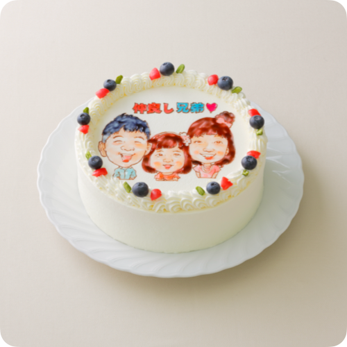 似顔絵ケーキ（人物3体・フォトスタンド付き）【7号・21cm／10~12名様用】